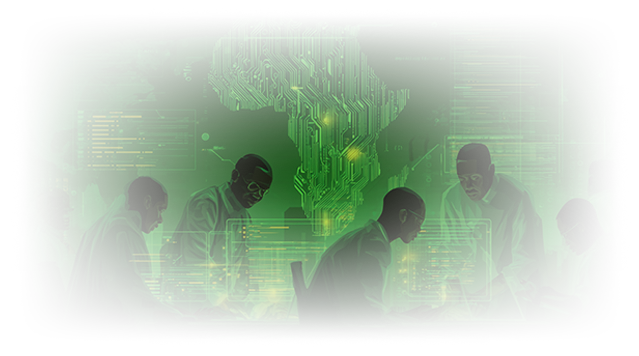 Digital image of a person sitting and typing on a computer, with screens displaying coding